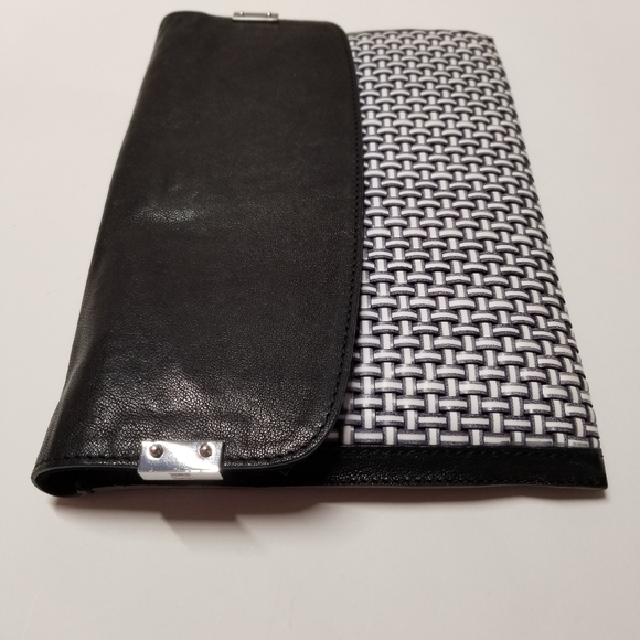Stuart Weitzman Leather Clutch with Fold-Over Flap, Black/White - Picture 4 of 11